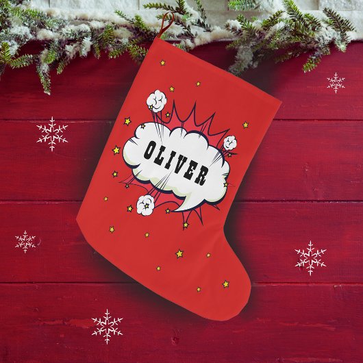 Superheld Comic Speech Cloud Boy Naam Grote Kerstsok