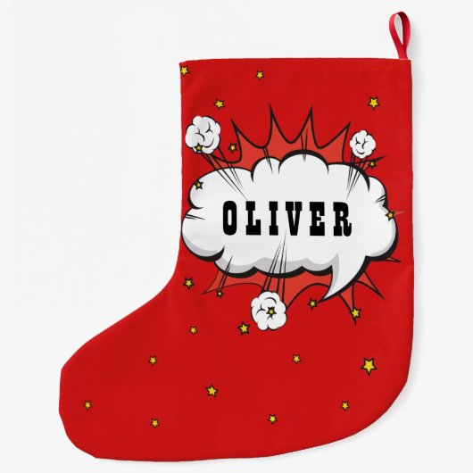 Superheld Comic Speech Cloud Boy Naam Grote Kerstsok (Achterkant)