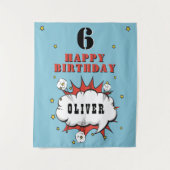 Superheld Comic Spraakballon Jongen Verjaardagsfee Wandkleed (Voorkant)