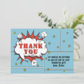 Superheld Comic Spreekballon Jongen Verjaardag Bedankkaart (Staand voorkant)