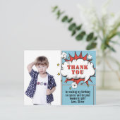 Superheld Comic Spreekwolk Foto Verjaardag Bedankt Briefkaart (Staand voorkant)