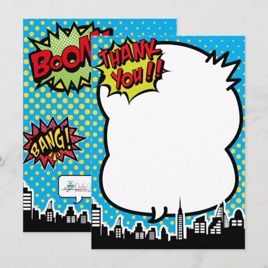 Superheld Comic Strip Blue Bedankt voor je opmerki (Voorkant / Achterkant)