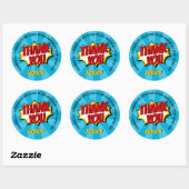 Superheld Comic Style Boy Birthday Blue Bedankt Ronde Sticker (Vel)