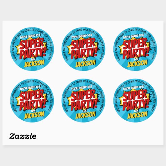 Superheld Comic Style Boy Birthday Blue Ronde Sticker (Vel)