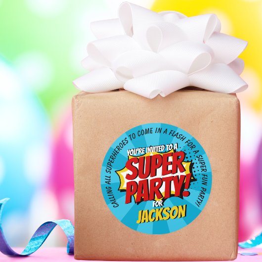 Superheld Comic Style Boy Birthday Blue Ronde Sticker