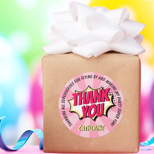 Superheld Comic Style Girl Birthday Pink Bedankt Ronde Sticker