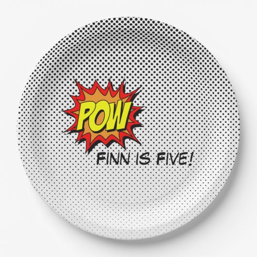 Superheld Comic Theme Paper Borden - Pow Papieren Bordje (Voorkant)