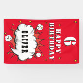 Superheld Comic Wolk Rode Jongen Verjaardagsfeestj Spandoek (Horizontaal)