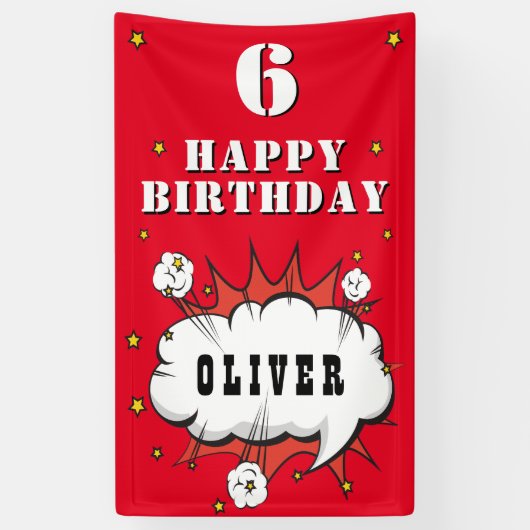 Superheld Comic Wolk Rode Jongen Verjaardagsfeestj Spandoek (Verticaal)