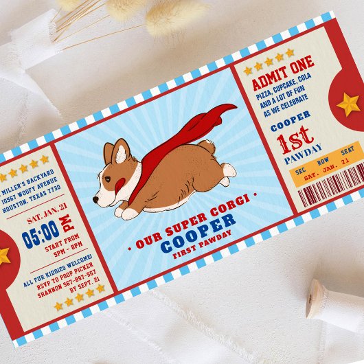 Superheld Corgi Puppy Birthday Party Kaart