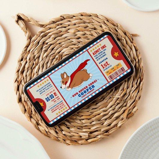 Superheld Corgi Puppy Birthday Party Kaart