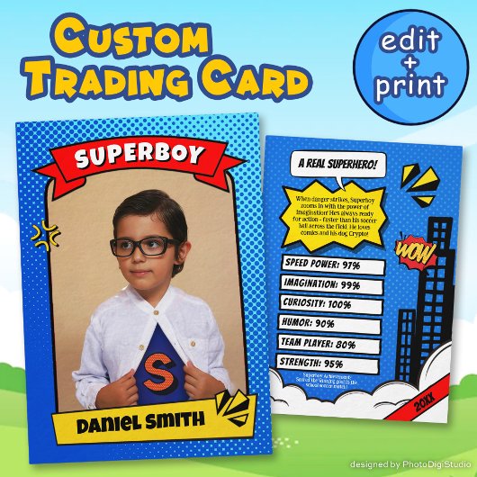 Superheld Custom Comic Trading Kaart voor Boy Gift Contactkaartje
