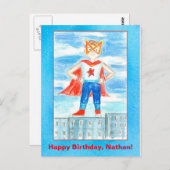 Superheld Custom Naam Happy Birthday Briefkaart (Voorkant / Achterkant)
