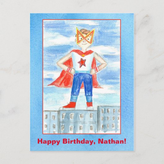 Superheld Custom Naam Happy Birthday Briefkaart (Voorkant)