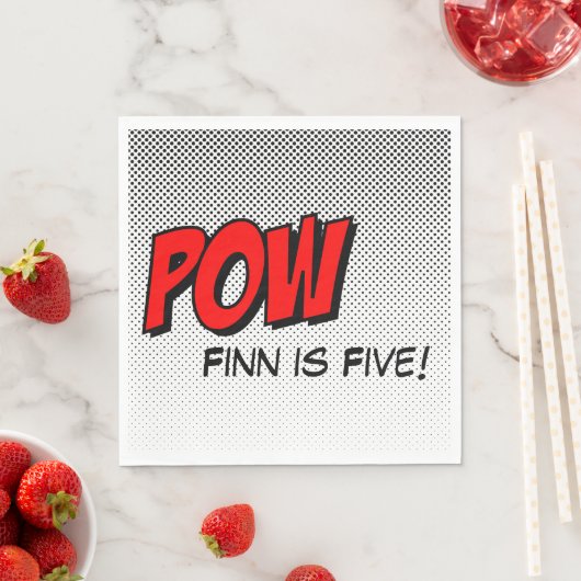 Superheld Custom Napkins - POW Black White Back Servetten (Insitu)