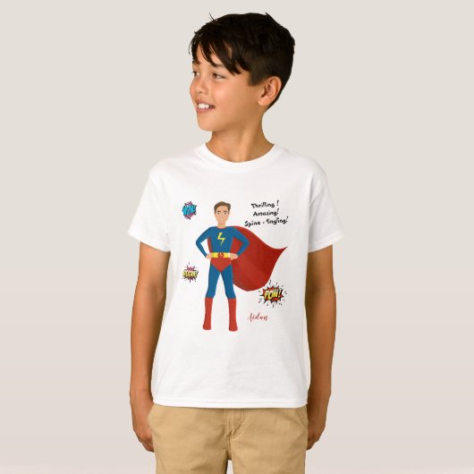 Superheld Custom Photo Birthday Boy's T-shirt (Voorkant volledig)