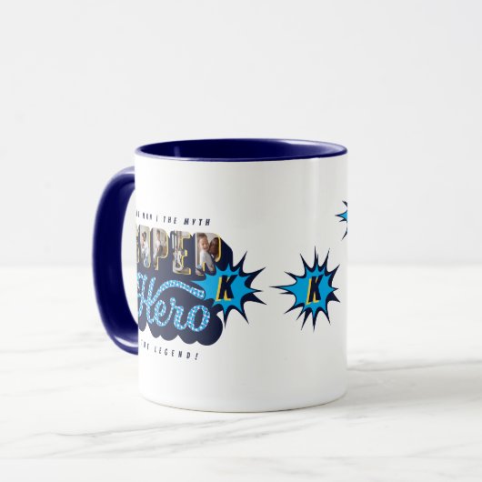 Superheld Dad Foto's Man Myth Legend Monogram Mok (Voorkant links)