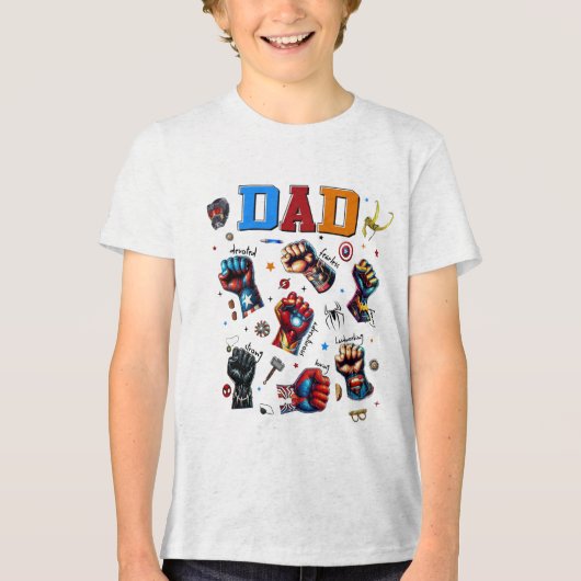 Superheld Dad Power Fists Tri-Blend Shirt (Voorkant)