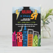 Superheld Dark City Building Thema Kinderen Verjaa Kaart (Staand voorkant)