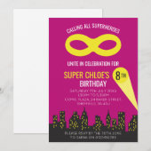 Superheld, de uitnodiging voor verjaardagsfeestjes (Voorkant / Achterkant)