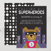 Superheld Dog Birthday Party Kaart (Voorkant / Achterkant)