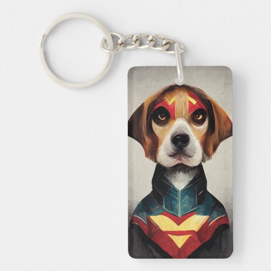 Superheld Dog Portrait | Beagle Sleutelhanger (Voorkant)