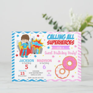 Superheld & Donut Gezamenlijke Verjaardagsuitnodig Kaart
