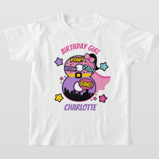 Superheld Eight Birthday Girl 8ste Super Girl T-shirt (Laagn)