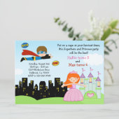 Superheld en prinses Birthday Party Invitation Kaart (Staand voorkant)