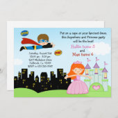 Superheld en prinses Birthday Party Invitation Kaart (Voorkant / Achterkant)