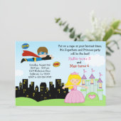 Superheld en prinses Birthday Party Invitation Kaart (Staand voorkant)