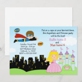 Superheld en prinses Birthday Party Invitation Kaart (Voorkant / Achterkant)