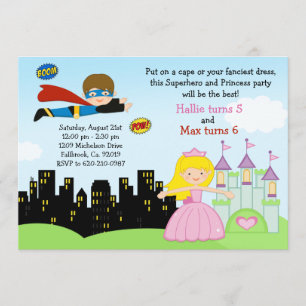 Superheld en prinses Birthday Party Invitation Kaart