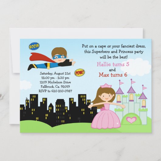 Superheld en prinses Birthday Party Invitation Kaart (Voorkant)