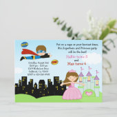 Superheld en prinses Birthday Party Invitation Kaart (Staand voorkant)
