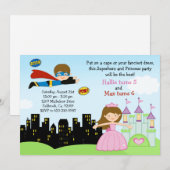 Superheld en prinses Birthday Party Invitation Kaart (Voorkant / Achterkant)