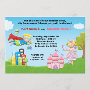 Superheld en prinses Birthday Party Invitation Kaart