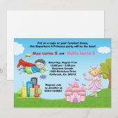 Superheld en prinses Birthday Party Invitation Kaart (Voorkant / Achterkant)