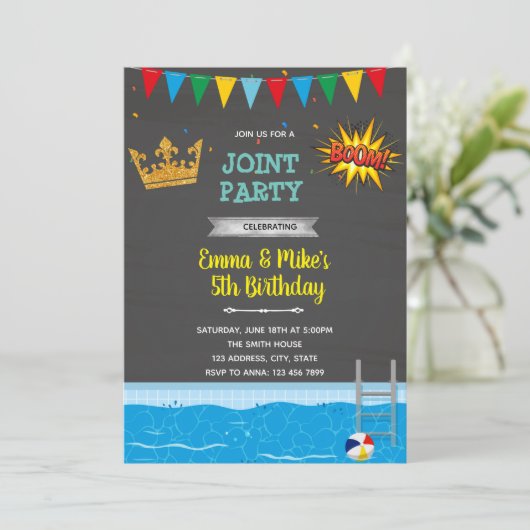 Superheld en prinses zwemthema kaart (Staand voorkant)