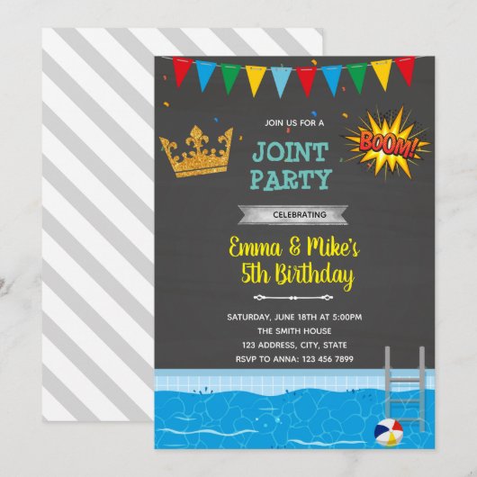 Superheld en prinses zwemthema kaart (Voorkant / Achterkant)