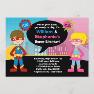 Superheld en Super Girl Birthday Party Invitation Kaart