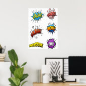 Superheld en supervillain onomatopoeia poster (Thuiskantoor)