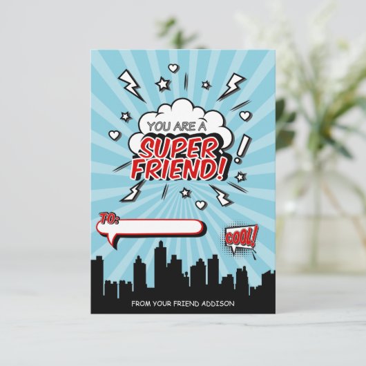 Superheld Friend Comic Classroom Valentijn Card Kaart (Staand voorkant)