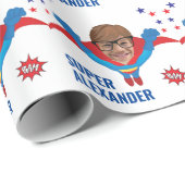 Superheld Fun Birthday Flying Boy Tremendous Gift Cadeaupapier (Rol Hoek)