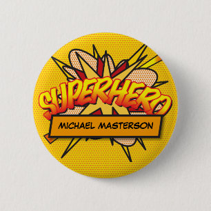 SUPERHELD Fun Moderne Stripboek Persoonlijk Ronde Button 5,7 Cm