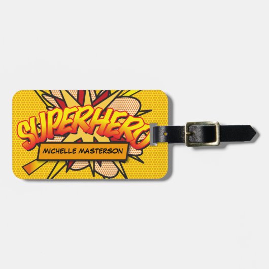 SUPERHELD Fun Retro Stripboek Pop Art Bagagelabel (Voorkant horizontaal)