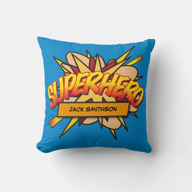 SUPERHELD Fun Retro Stripboek Pop Art Kussen (Voorkant)