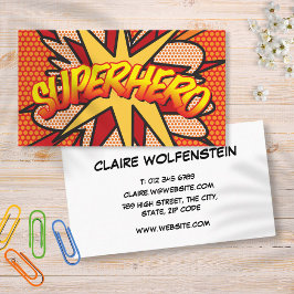 SUPERHELD Fun Retro Stripboek Visitekaartje