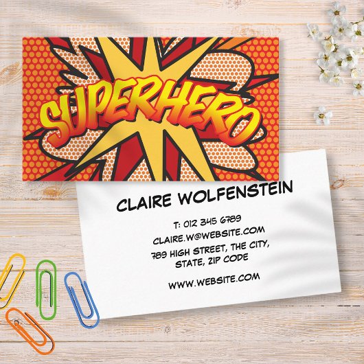SUPERHELD Fun Retro Stripboek Visitekaartje