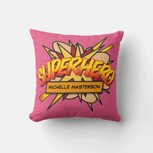 SUPERHELD Fun Retro Strips Pop Art Kussen (Voorkant)